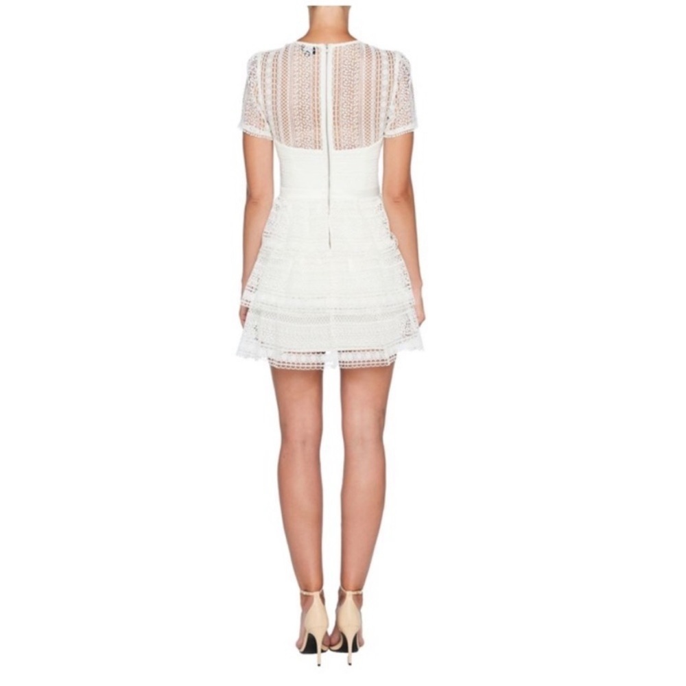 Bardot Crochet Lace Ava Tiered Mini Dress Bridal Bachelorette Ivory Small US 6 - Picture 2 of 14